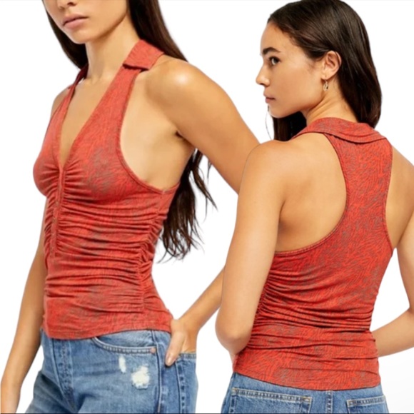 NWT Free People Coco Print Tank In Color Burnt Orange Combo Size Small - Picture 1 of 7
